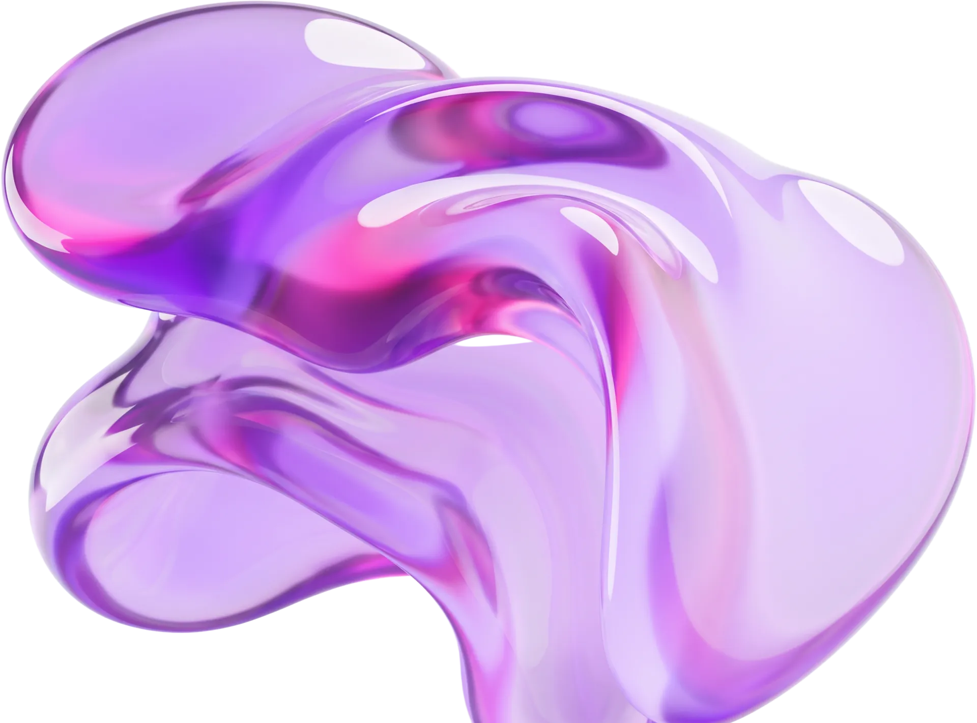 Abstract glazen 3D-object met paarse en roze gloed