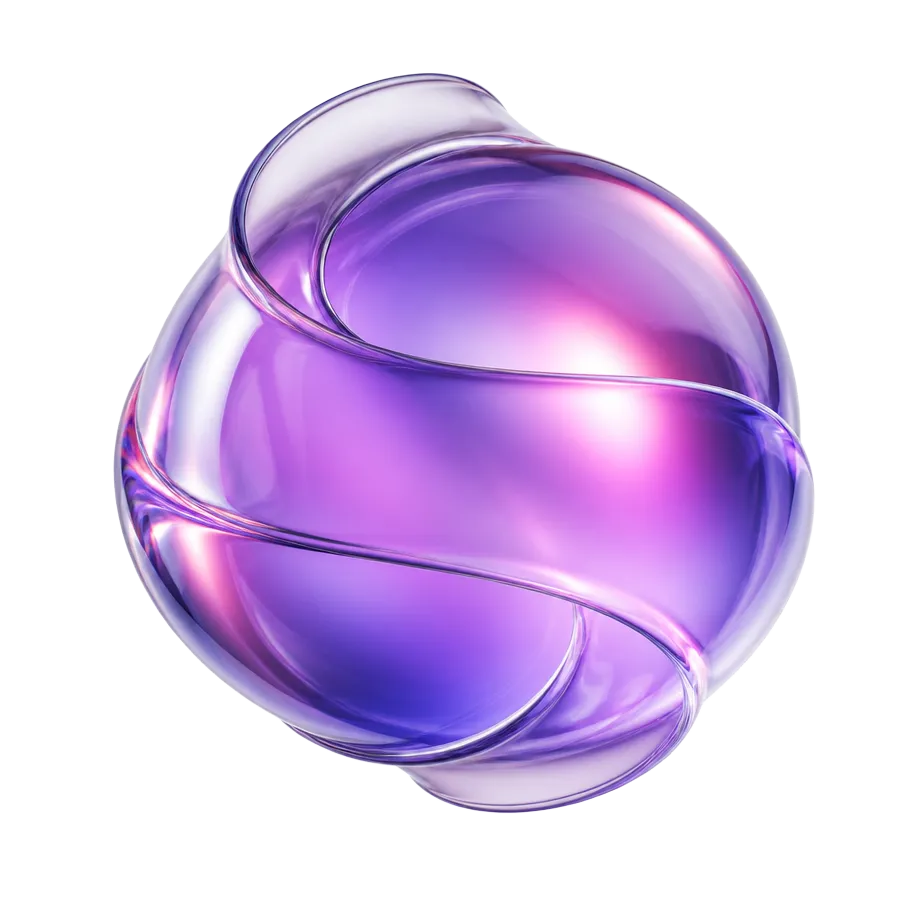 Abstract glazen bolvormig 3D-object met paarse gloed