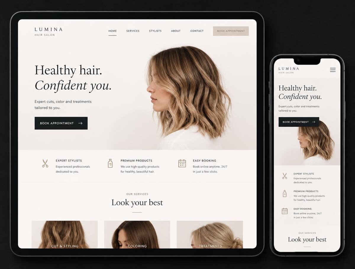 Website ontworpen door Creadi voor Lumina Hair Salon